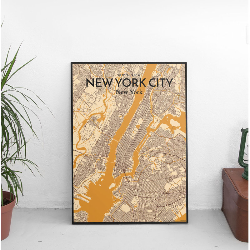 Carte de New York, impression sur papier, H 17 po x l 11 po x P 0,05 po