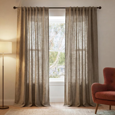 Rideaux taupe en mélange de lin 230 g / m² de 90 pouces de long, passe-tringle et pattes arrière avec habillage de fenêtre semi-transparent filtrant la lumière pour la chambre à coucher / salon, l 52 x L 90, 2 panneaux