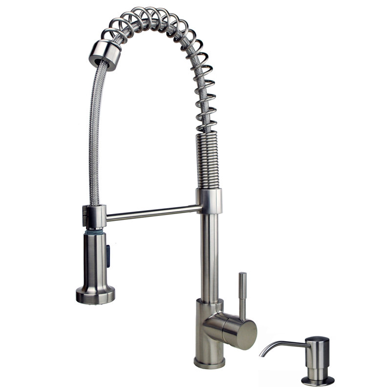 Chrome Single Handle Spring Pull-Down Kitchen Faucet with Soap Dispenser