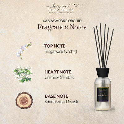 Ensemble de diffuseur à roseaux Kissmi Scents 03 Orchid Spa avec bâtons de roseau, 4 oz pour la maison, la salle de bain et le bureau