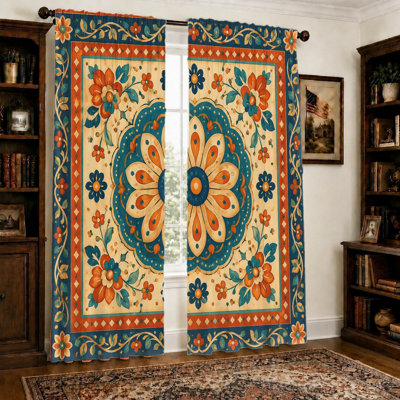 2Pcs Mandala Tapestry Wall Hanging, Light Filtering Fabric, Vintage Floral & Botanical Print, Sunshade and Privacy Protection for Living Room, Bedroom, Dorm, Balcony Home Decor