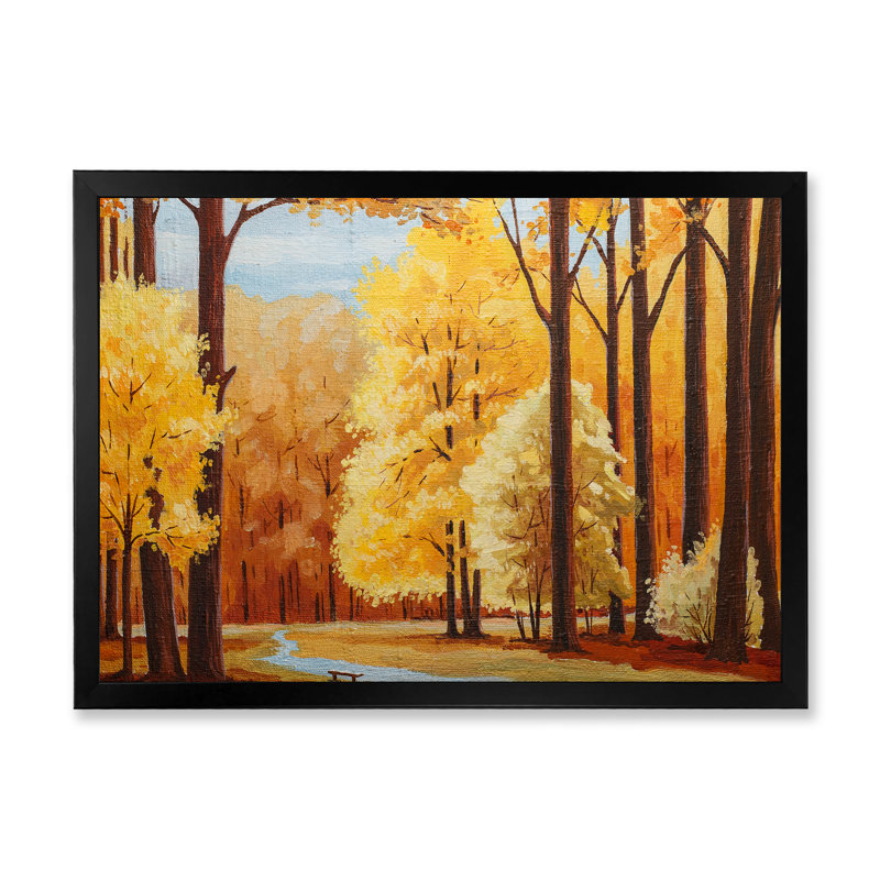 Arbres d'automne orange à l'aube - Peinture sur toile, H 30 po x l 40 po x 1,5 po, Cadre photo noir