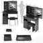 Table de coiffeuse avec tiroir à gauche, tabouret rembourré, prises CA / USB intégrées, support pour sèche-cheveux et miroir à DEL tactile-1270096704