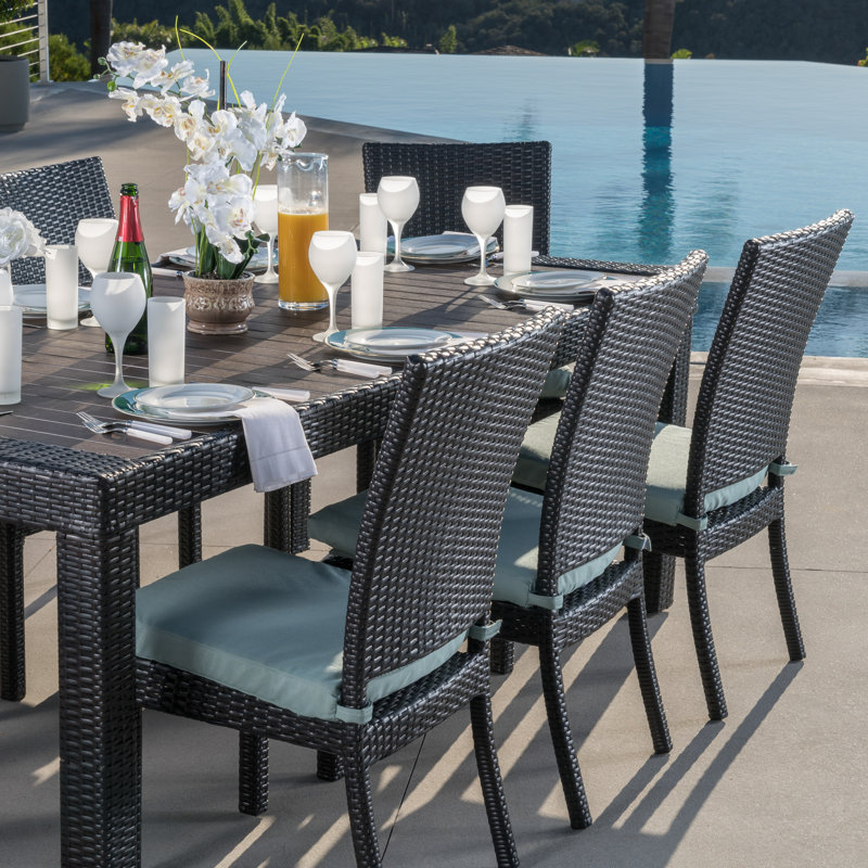 Cannes 9 Piece Dining Set with Cushions, Brown/Black Frame/Canvas Ginkgo Cushion
