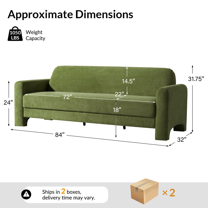 Werts Modern 84" Curved Chenille Sofa, Green