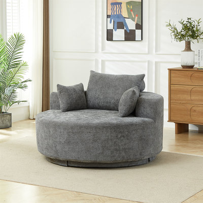 Chaise pivotante simple en mousse de 55 po L, canapé-lit moderne moelleux avec pivotement à 360 degrés et tissu chenille pour un confort ultime