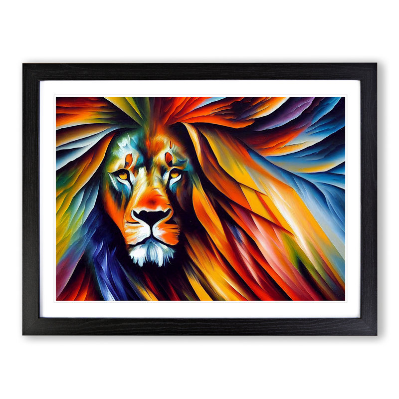 Lion Vol.3 Abstract - Single Picture Frame Print, Black, 34cm H x 46cm W x 2cm D
