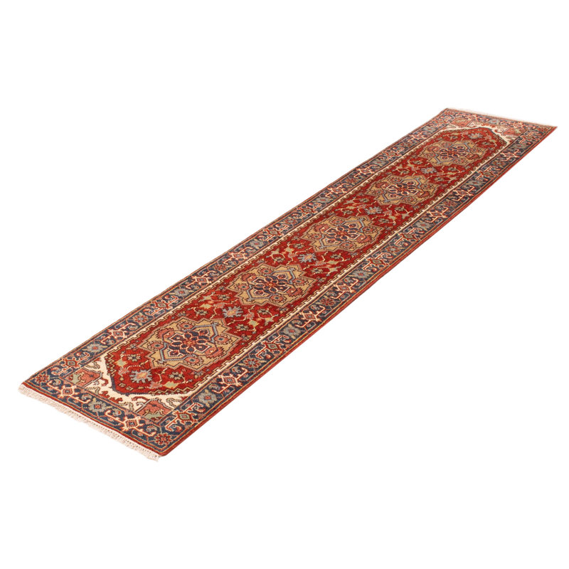 Tapis de couloir unique en laine noué à la main de style nouvel âge 2 pi 6 po x 11 pi 10 po Tereso brun foncé / cuivre foncé / bleu marine foncé