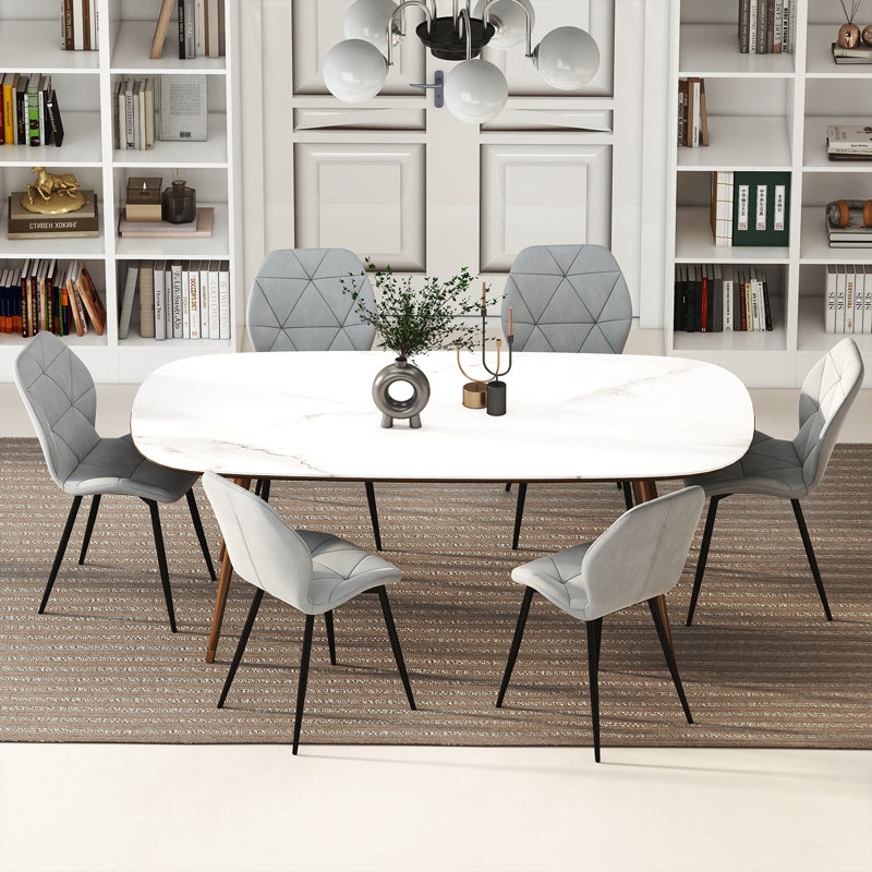 Velvet Upholstered Metal Side Chair in Grey