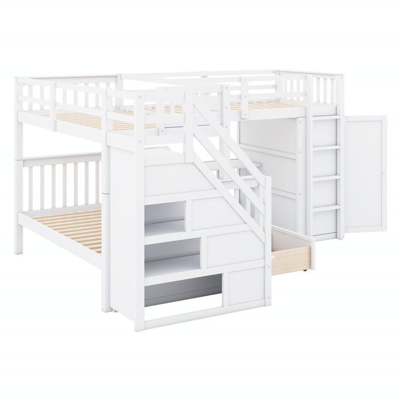 Javarrie Kids Bunk Bed with Drawers, White