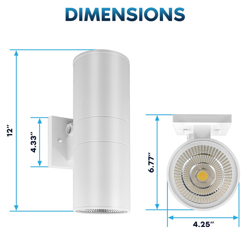 Dusk To Dawn LED Outdoor Wall Light 12" Up Or Up And Down Light 3000K-5000K Waterproof Cylinder Wall Sconce 18/24/30W Dimmable IP65 ETL Listed