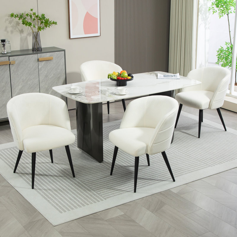 50cm H Linen Blend Upholstered Metal Armchair in White
