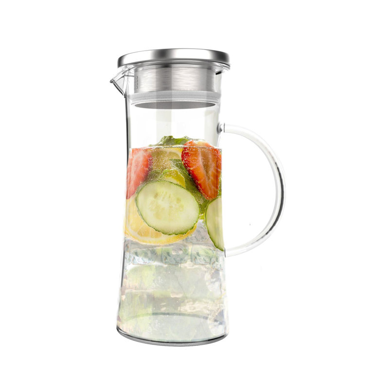 Zaina 50oz. Glass Pitcher with Lid - Heat-Resistant for Hot/Cold Brew Coffee, Tea, Punch, and More
