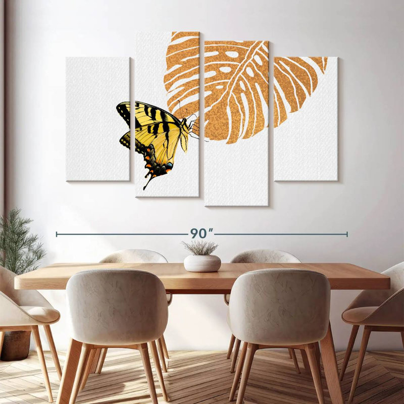 Papillon Monstera, ensemble de 4 reproductions sur toiles 4 pièces, H 54 po x l 84 po x P 1,25 po