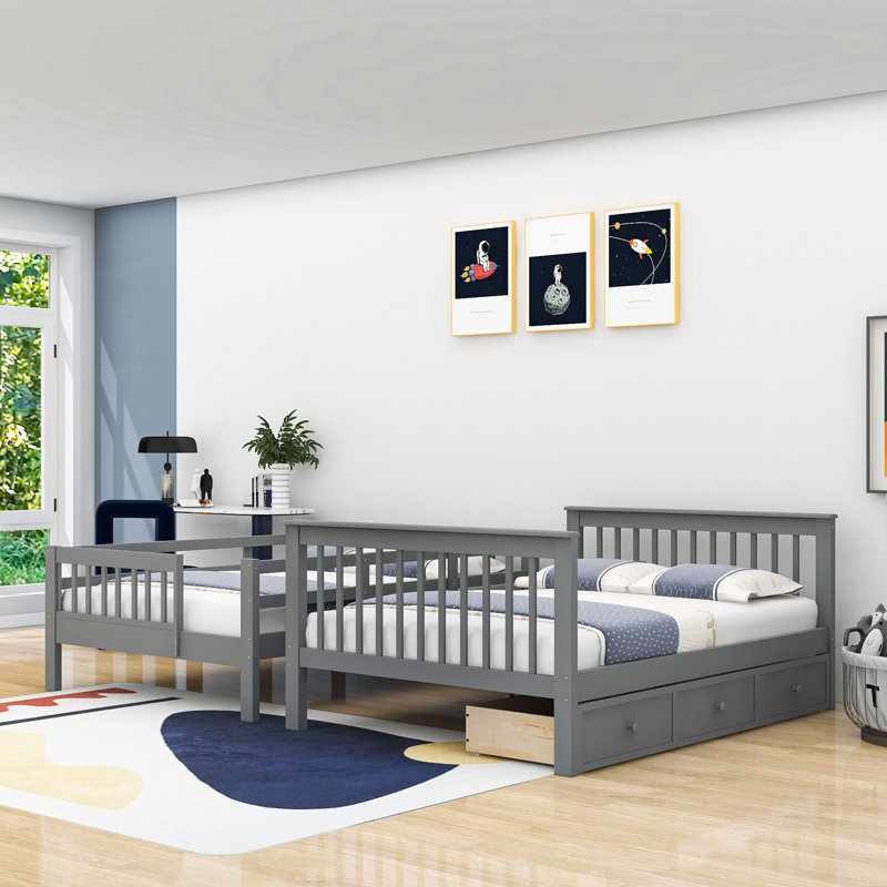 Demiyah Kids Full Over Full Bunk Bed with Drawers, Gray