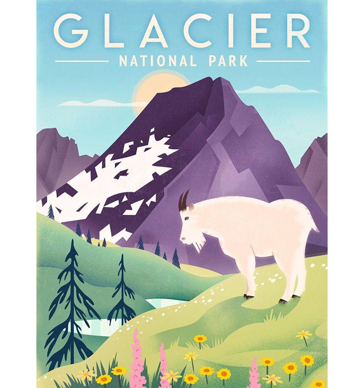 Toile tendue avec châssis Union Rustic Wickstrom, Martin, titre: Glacier National Park, Goat, H 47 po x l 36 po