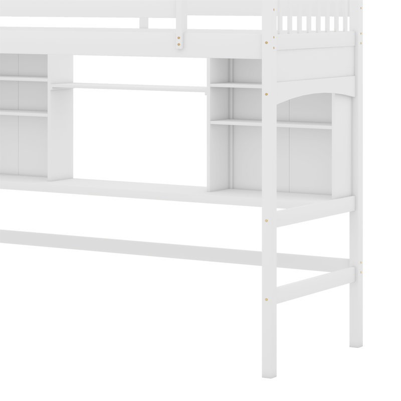 Loft Bed With Storage Shelves, Desk And Ladder, White