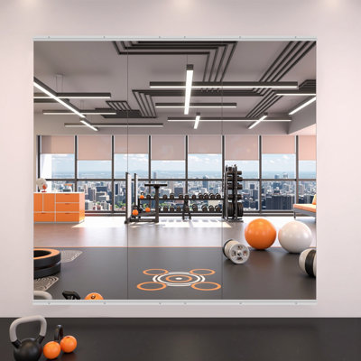 Lunara Full Length Rectangle Tempered Glass Flat Wall Mirror, Home Gym Mirror for Yoga/Dance/Workout Studio Mirror(Set of 2/3)
