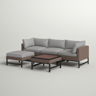 Ensemble de conversation modulaire en rotin 5 pièces avec coussins Hesse