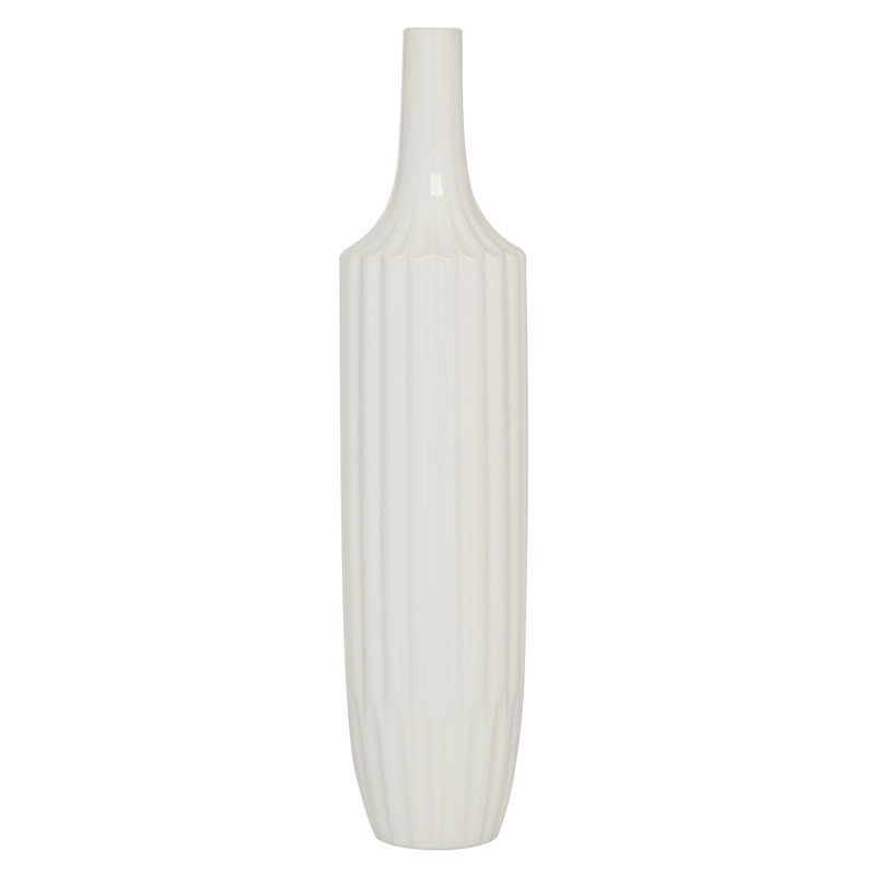 Amance Ceramic Stripe Texture Decorative White Vase, 23.35" H x 5.4" W x 5.45" D