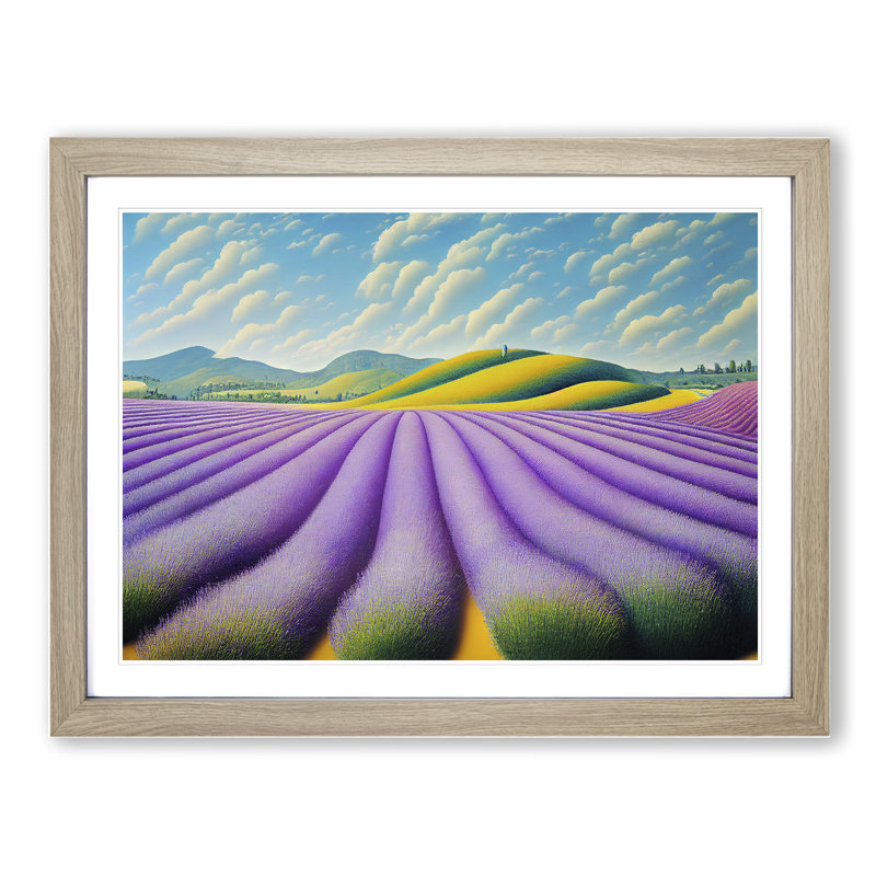 Stimulating Lavender Flower Field - Framed Print, 34cm H x 46cm W x 2cm D, Oak Framed