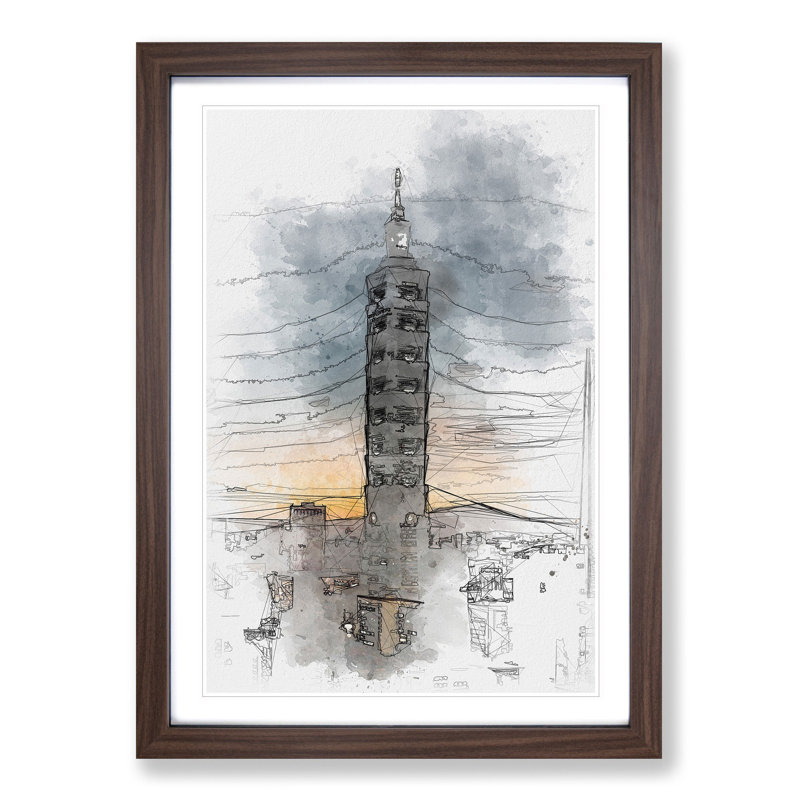 Taipei City in Taiwan Abstract - Picture Frame Painting Print, Walnut Framed, 87cm H x 62cm W x 2cm D