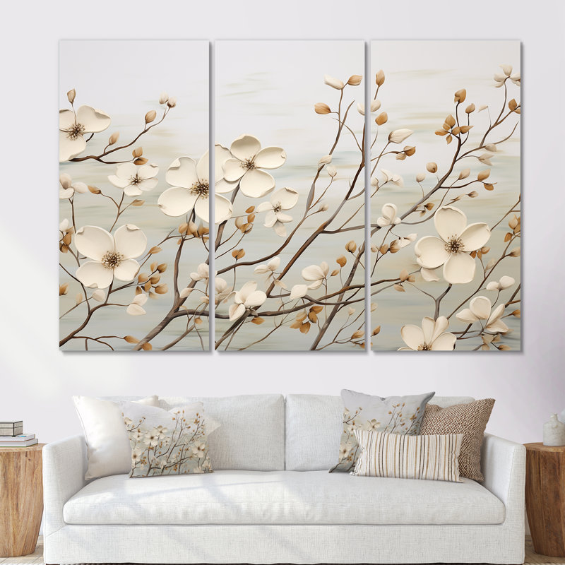 «White Dogwood Blossom Harmony II», ensemble d'art sur toile de cornouiller, H 28 po x l 36 po x P 1 po, Toile tendue