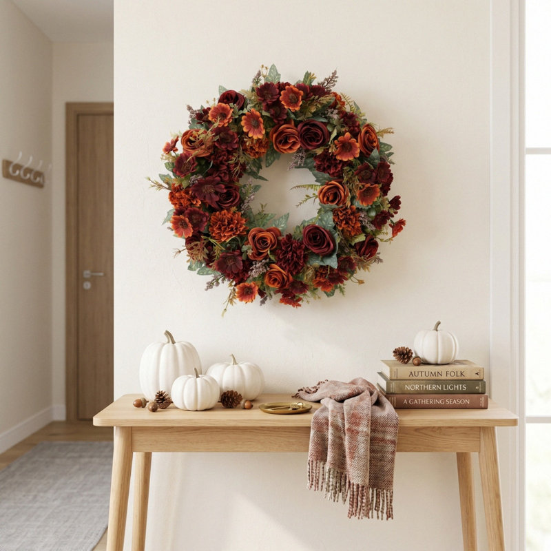 18 inch Artificial Fall Floral Wreath