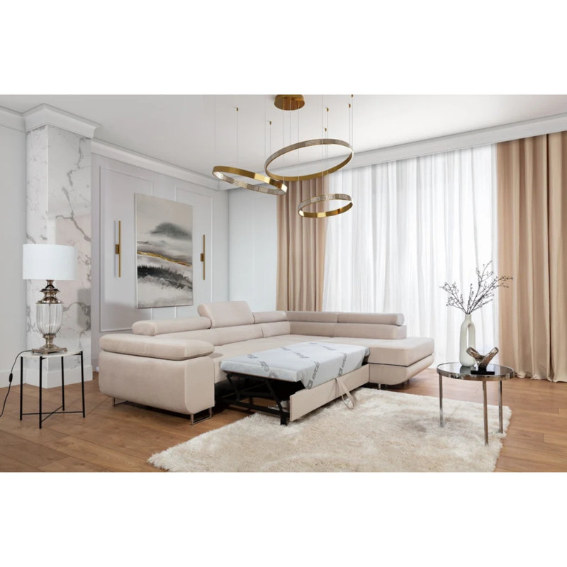 Canapé-lit d'angle Anton avec rangement - beige, Beige, Orienté vers le côté droit
