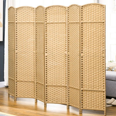 Paravent de 5,6 pi de hauteur avec cloison pliante 6 panneaux. Cloison en bois naturel tissé à la main pour la chambre à coucher et le bureau à domicile. Polyvalent