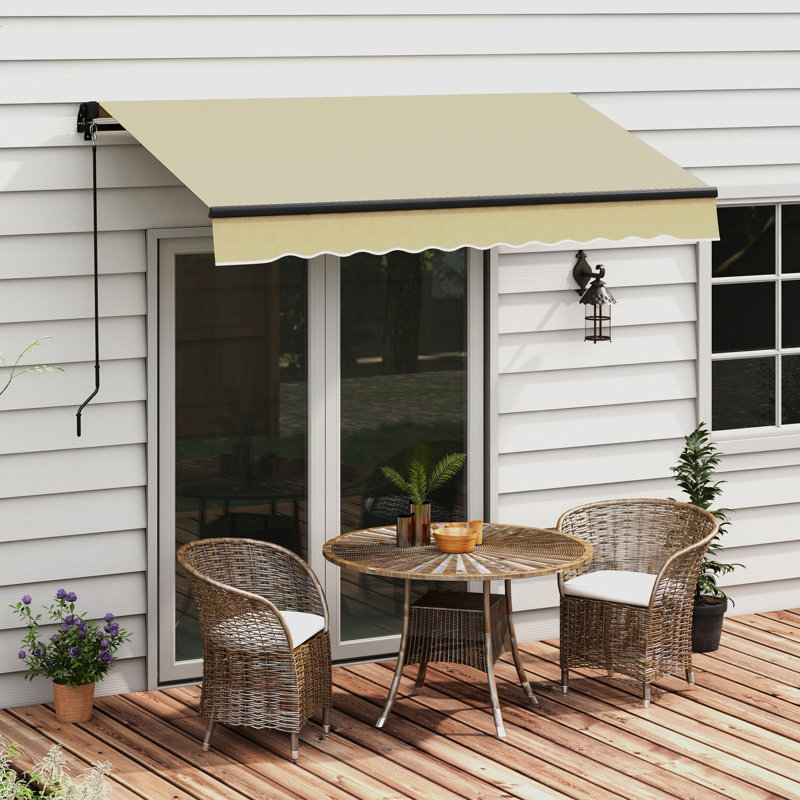 Auvent de patio rétractable 8 pi x 6,5 pi, parasol à réglage manuel, tissu 280 g / m², structure en aluminium, auvent de jardin beige de 6,5 pi, fonctionnement à l'abri du soleil, solide