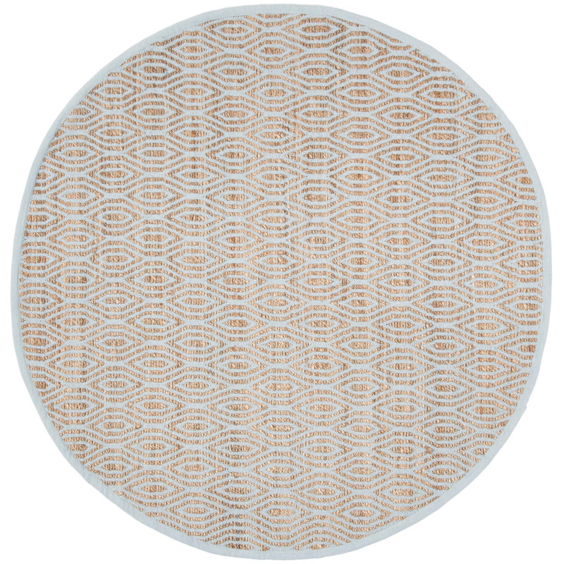 Hallmark Hand Woven Jute/Cotton Geometric Rug in Silver/Natural, Round 6'