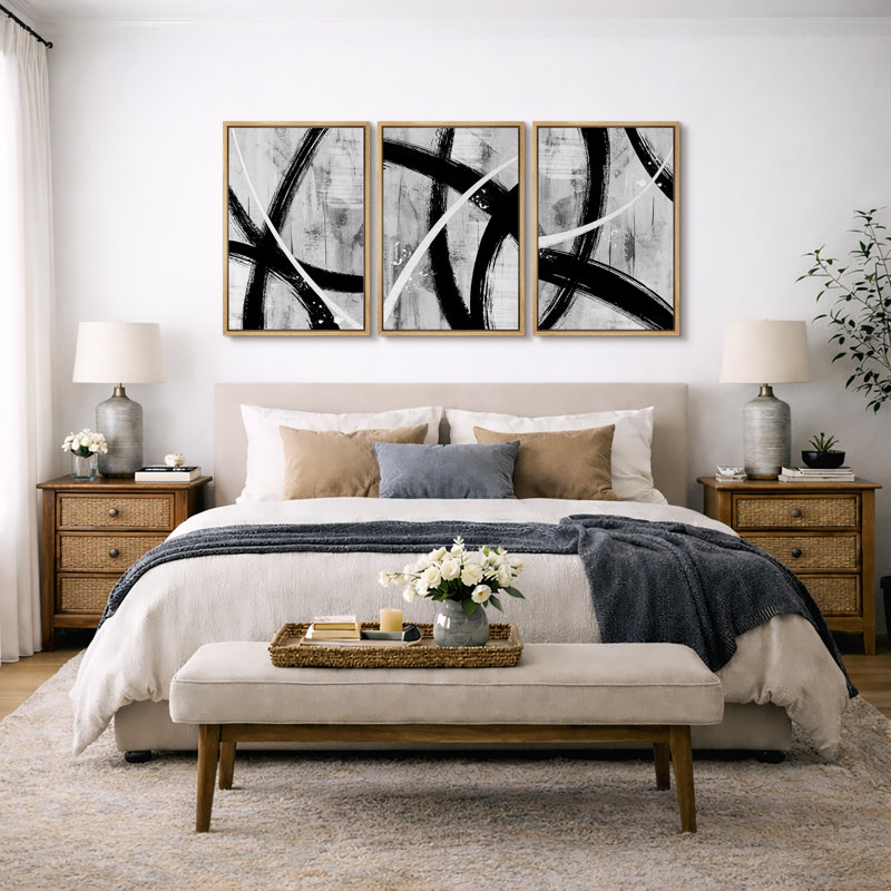 BAW "Black Grey White Geometric Paint Stroke, H 36 po x l 72 po x P 1,5 po, Naturel