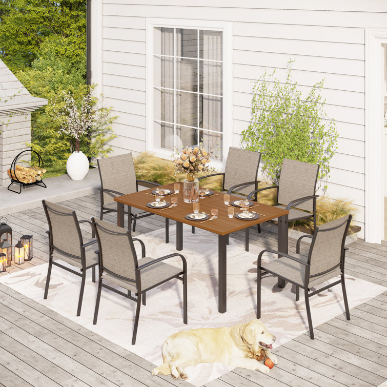 Sutiya 6 - Person Metal Patio Dining Set with Rectangular Table