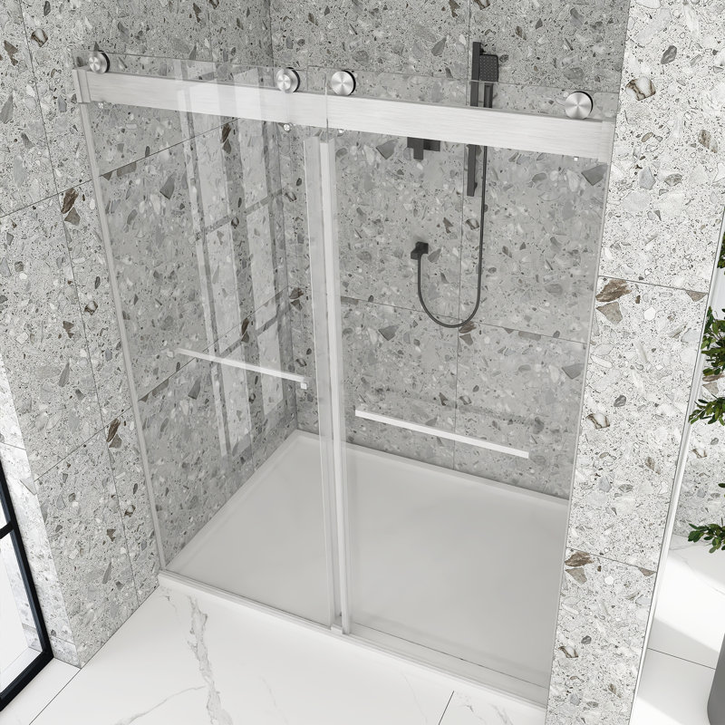 60" Frameless Sliding Glass Shower Door with Nickel Finish