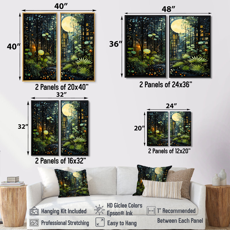 Vert et jaune, Urban Jungle II - ensemble d'art mural moderne de 2, 36" H x 48" W, Impression encadrée flottante, White