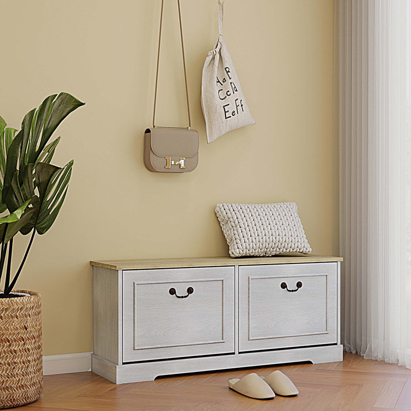Shoe Storage Bench with 2 Flip Drawers and Adjustable Shelf for Entryway
