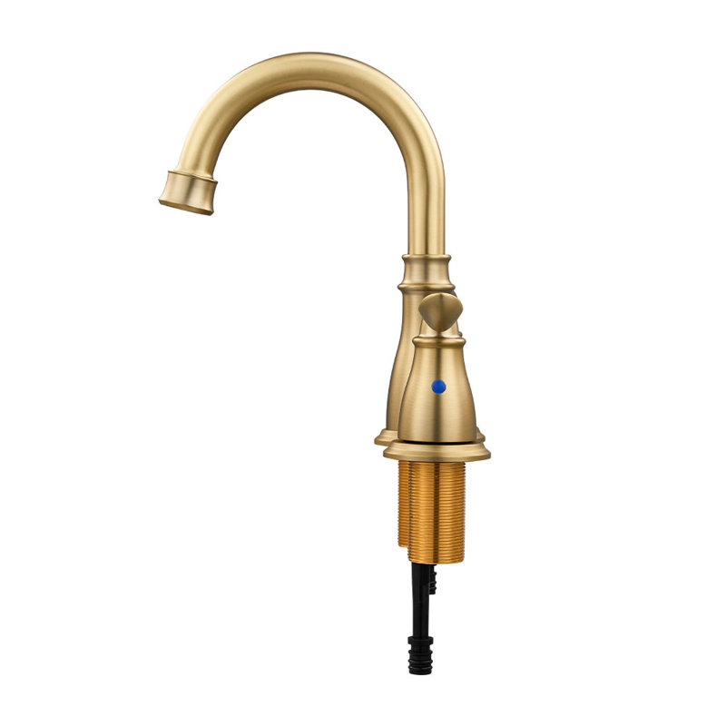 Double Handle Bathroom Sink Faucet with Drainer, Gold