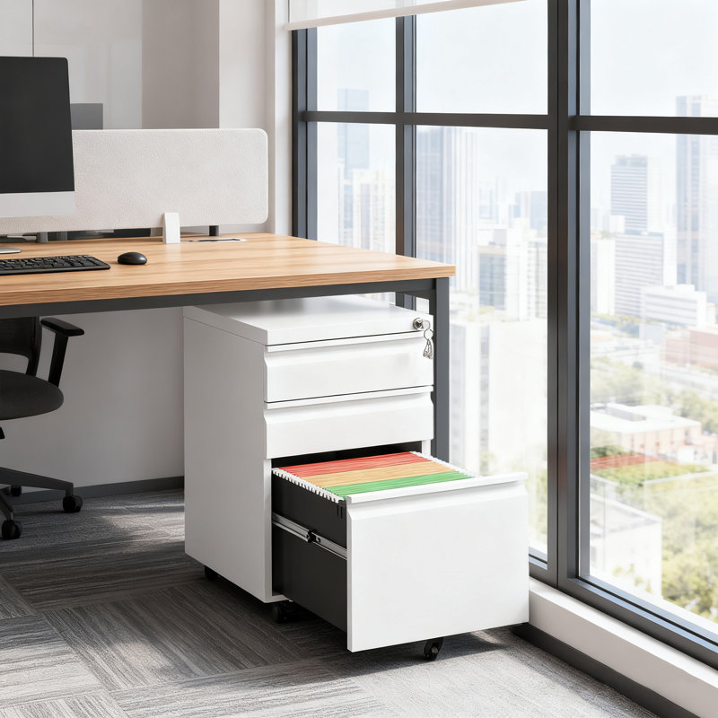 3-Drawer Mobile File Cabinet with Lock, Fully Assembled Metal Rolling Storage for Letter/Legal/A4 Files, White