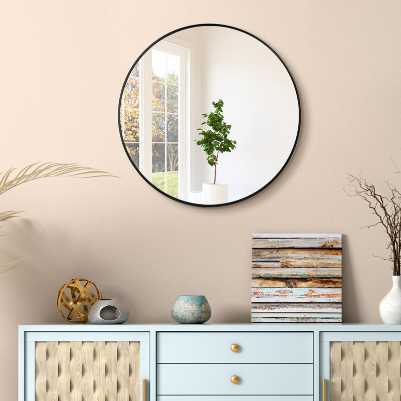 Metal Rectangle Wall Mirror, 24" H x 24" W, Classic Black