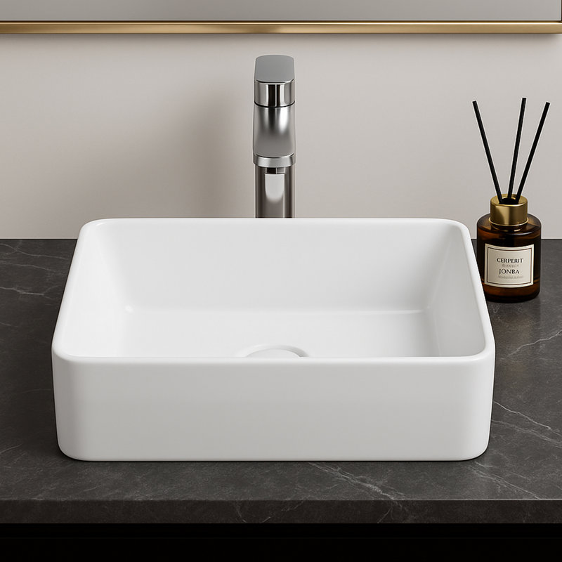 Eleen 16" X 12" White Rectangle Ceramic Countertop Bathroom Vanity Vessel Sink Art Basin