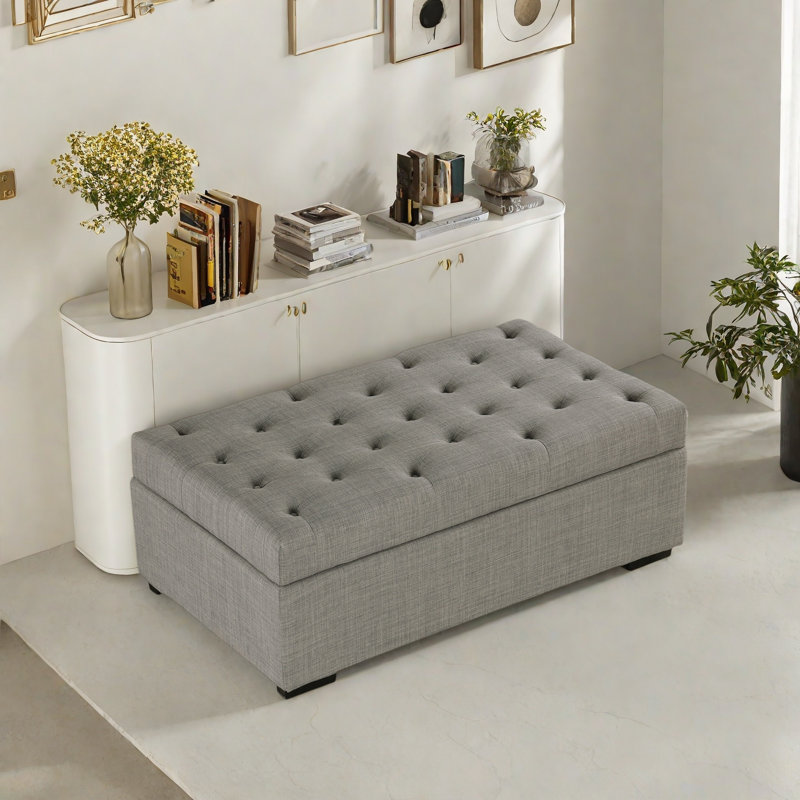 Convertible Ottoman With A Folding Sofa Bed, Frame, Memory Mattress And Tufted Design, Grey