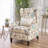 Single Seating Pushback Recliner  Classic Living Room Soft White Fabric Wingback Recliner with Nailhead Trim