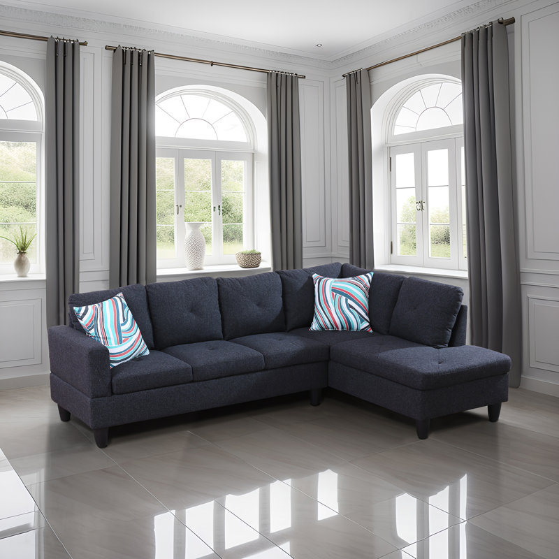 Shalise Upholstered L-Shaped Sectional, Dark Gray Linen