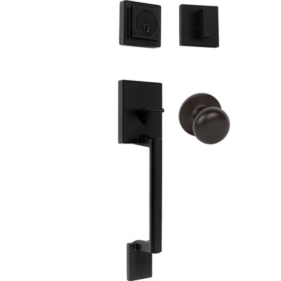 Jeu poignées avec verrou et bouton de porte à cylindre simple et rosette