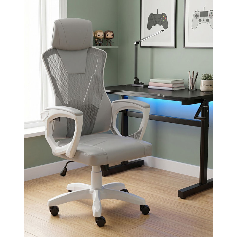 Metro Lane Dekhari Gaming Chair with Headrest, Grey, Grey