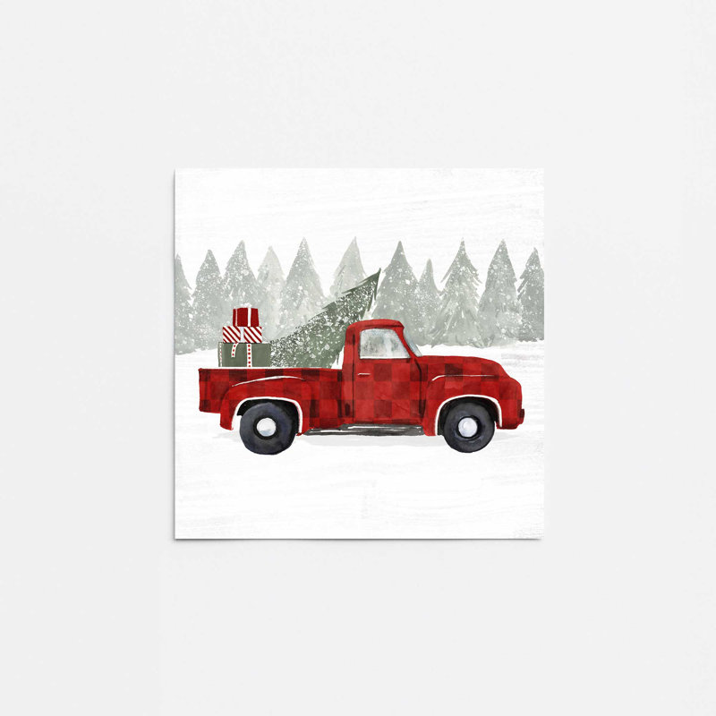 Camionnette rouge, arbre de Noël imprimé, Sans cadre, papier, H 16 po x l 20 po