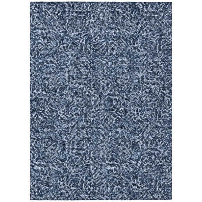 Navy Rectangular Washable Synthetic Indoor/Outdoor Rug