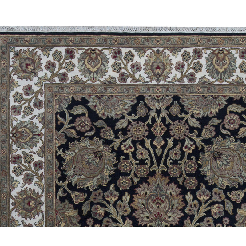 Magnolia Wool Oriental Area Rug in Black/Ivory