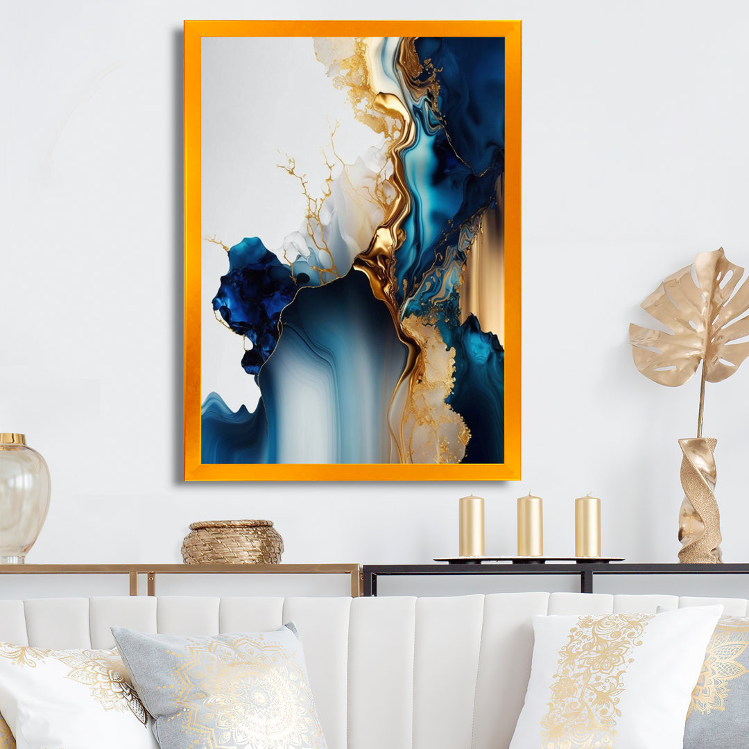 Abstract Geode Gold And Blue Marble I - Abstract Marble Wall Art Everly Quinn 